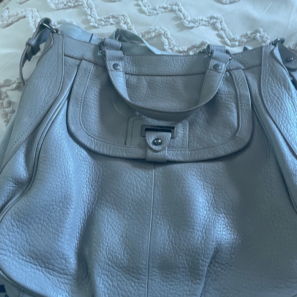 Perlina Gray Pebbled Leather Shoulder Bag Classic Design